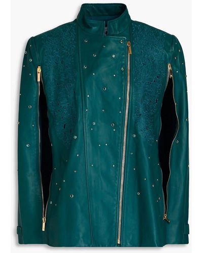 Zuhair Murad Embellished Leather Cape - Green