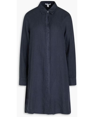 James Perse Linen Mini Shirt Dress - Blue