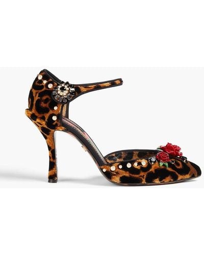 Dolce & Gabbana Embellished Leopard-print Velvet Pumps - Multicolour