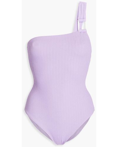 Onia Jenna One-shoulder Embellished Stretch-seersucker Swimsuit - Purple