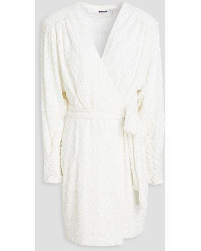 ROTATE BIRGER CHRISTENSEN Sequined Mesh Mini Wrap Dress - White
