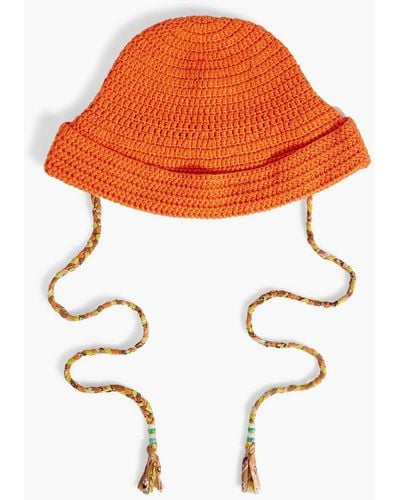 Alanui Embellished Crocheted Cotton Bucket Hat - Orange