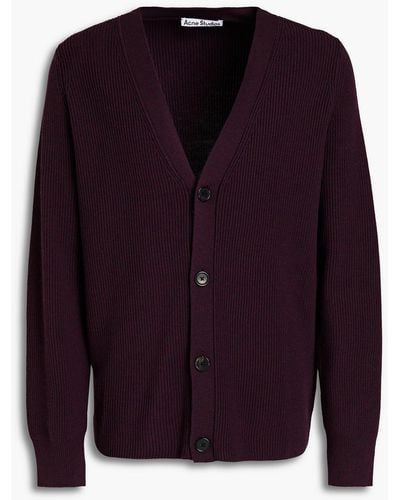 Acne Studios Ribbed Wool Cardigan - Purple