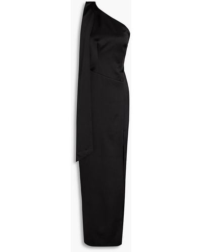 Rasario One-shoulder Bow-detailed Satin Maxi Dress - Black