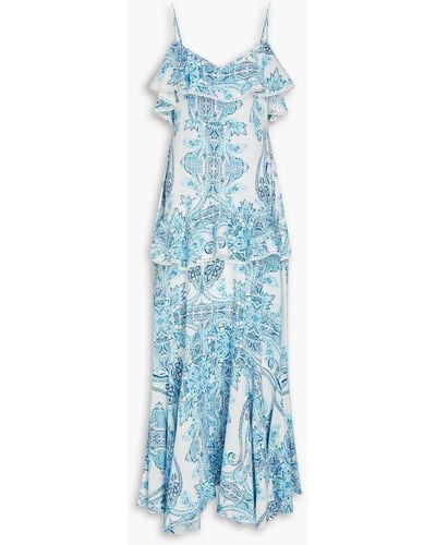Melissa Odabash Daisy Ruffled Paisley-print Woven Midi Dress - Blue