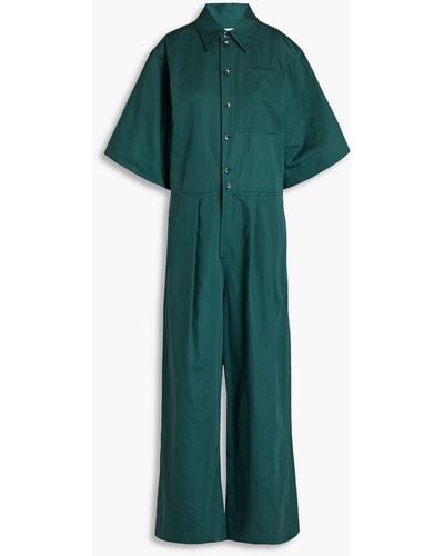Tibi Cotton And Linen-blend Sateen Jumpsuit - Green