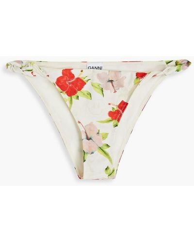 Ganni Tief sitzendes bikini-höschen mit print und twist-detail an der vorderseite - Weiß