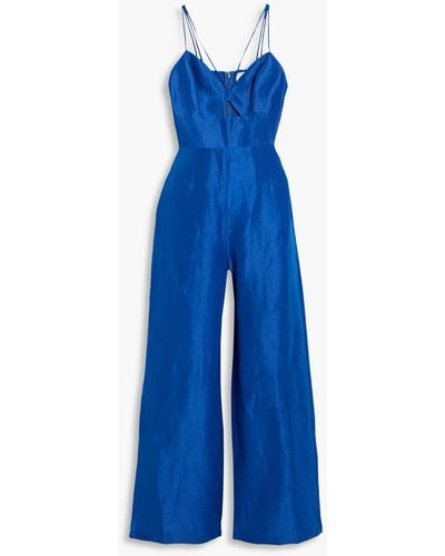 Sachin & Babi Arden Cutout Linen And Silk-blend Wide-leg Jumpsuit - Blue
