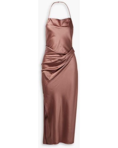 Helmut Lang Draped Silk-blend Satin Halterneck Midi Dress - Pink