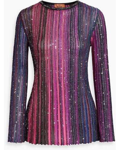 Missoni Sequin-embellished Striped Ribbed-knit Top - Purple