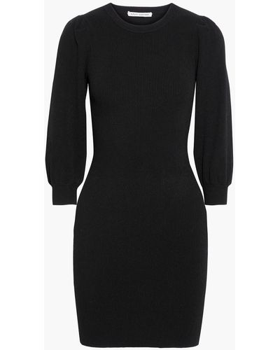 Autumn Cashmere Gathered Ribbed-knit Mini Dress - Black