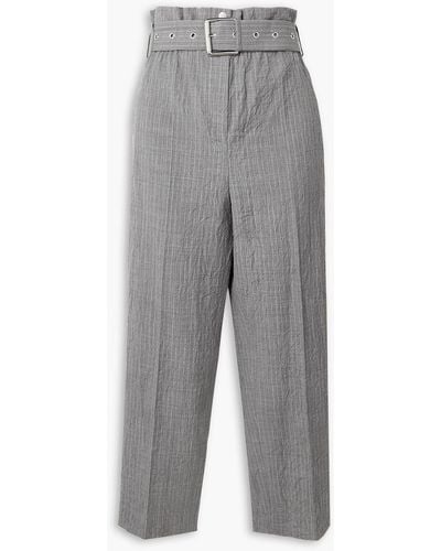 Michael Kors Cropped Crinkled Pinstriped Wool Straight-leg Pants - Grey