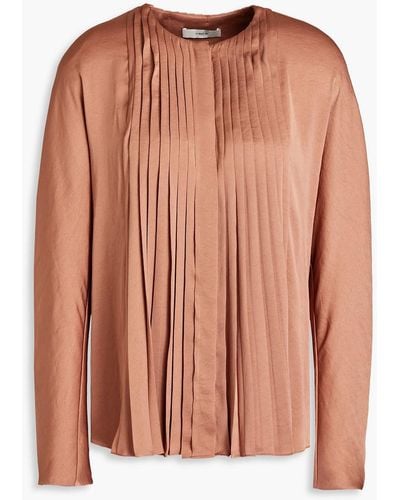 Vince Pintucked Satin Blouse - Brown