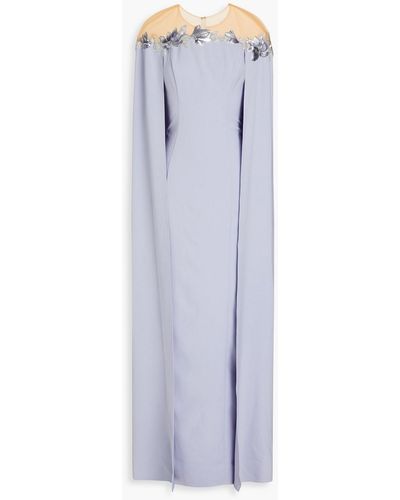 Marchesa Cape-effect Embellished Crepe Gown - Blue