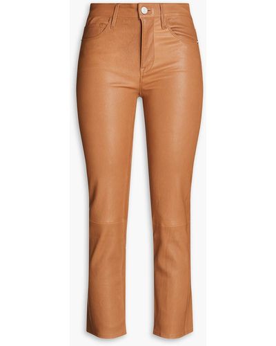 FRAME Le High Straight Cropped Straight-leg Leather Trousers - Brown