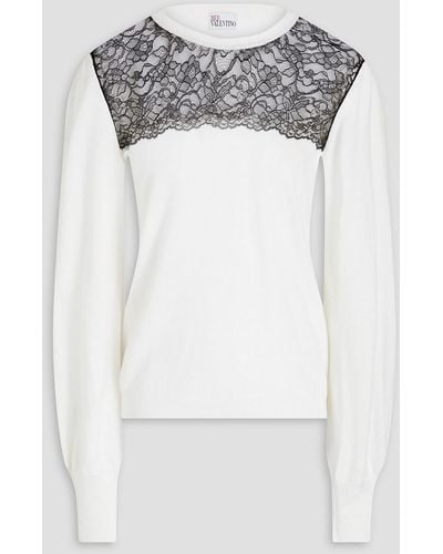 RED Valentino Corded Lace-paneled Wool Jumper - Grey