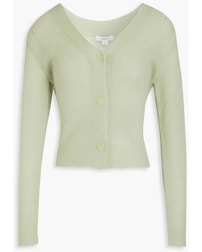 Vince Brushed Ribbed-knit Cardigan - Green