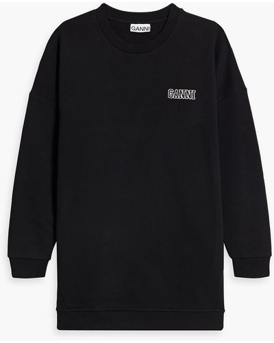 Ganni Oversized Embroidered Cotton-blend Fleece Sweatshirt - Black