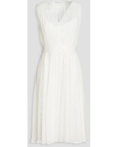Alberta Ferretti Lace-trimmed Pleated Silk-chiffon Dress - White