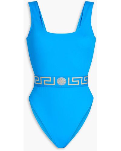 Versace La Greca Jacquard-trimmed Swimsuit - Blue