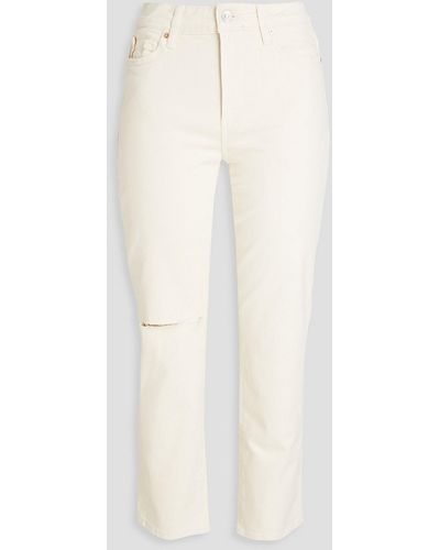 PAIGE Cindy Cropped Distressed Mid-rise Straight-leg Jeans - White