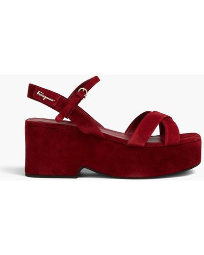 Ferragamo Eleny Suede Platform Sandals - Red