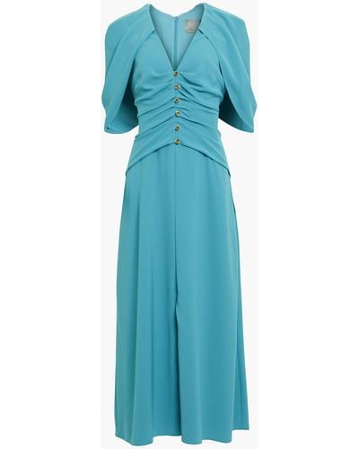Lela Rose Cape-effect Ruched Crepe Maxi Dress - Blue