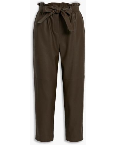 Luisa Cerano Cropped Belted Faux Leather Tapered Pants - Green