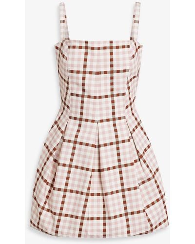 Emilia Wickstead Eris Pleated Gingham Cotton-twill Mini Dress - Pink