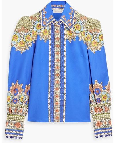 Zimmermann Embellished Printed Cotton And Silk-blend Twill Shirt - Blue