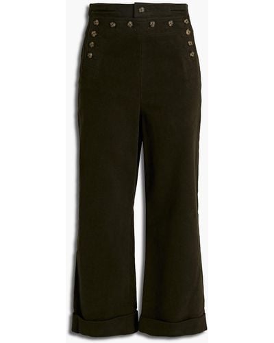 Tory Burch Cropped Cotton-moleskin Straight-leg Trousers - Multicolour