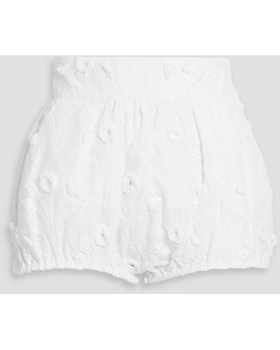 Agua Bendita Lulu Diente De Leon Anecer Embroidered Linen Shorts - White