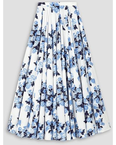 Emilia Wickstead Rhea Pleated Floral-print Cotton Midi Skirt - Blue