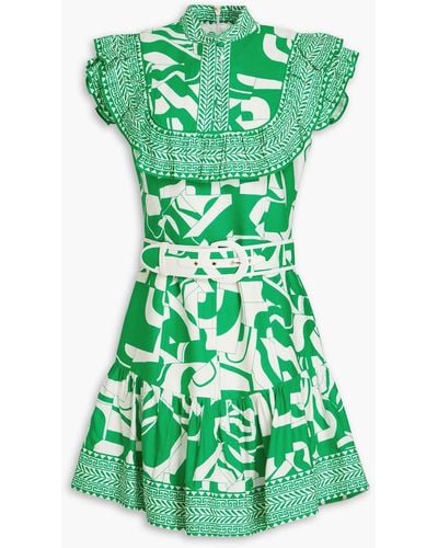Rebecca Vallance Buttercup Ruffled Printed Linen-blend Mini Dress - Green