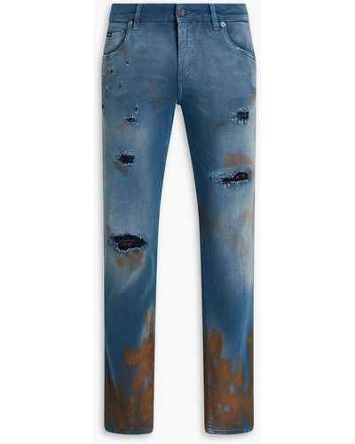 Dolce & Gabbana Slim-fit Distressed Denim Jeans - Blue
