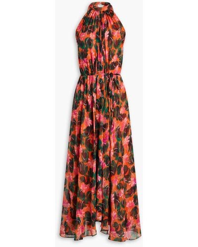 Saloni Tamara-b Floral-print Silk-crepe Midi Dress - Red