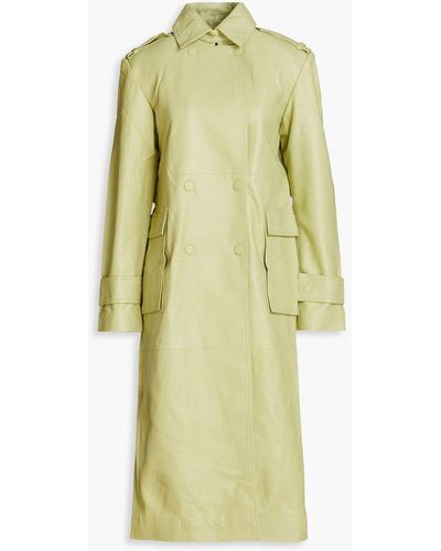 REMAIN Birger Christensen Double-breasted Belted Leather Coat - Yellow
