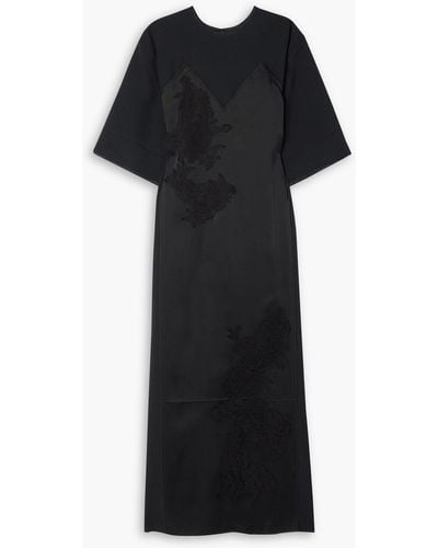 Victoria Beckham Lace-trimmed Satin And Crepe Midi Dress - Black