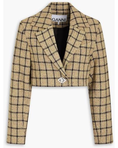 Ganni Cropped Cotton-blend Tweed Blazer - White