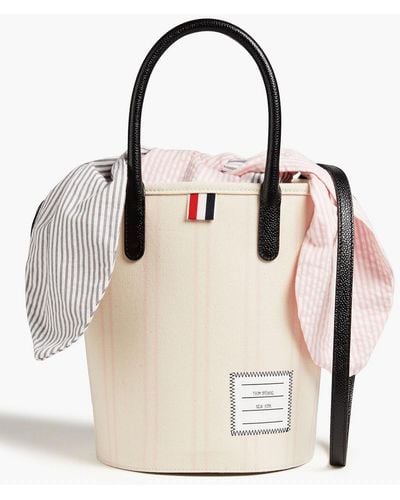 Thom Browne Leather-trimmed Striped Canvas Tote - Natural