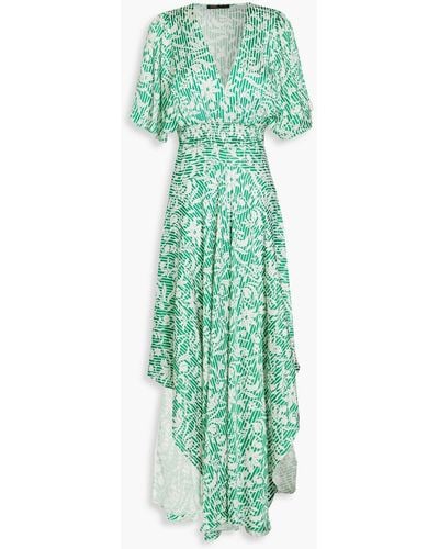 Maje Floral-print Burnout Satin Midi Dress - Green
