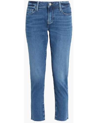 FRAME Le Garcon Cropped Faded Low-rise Slim-leg Jeans - Blue