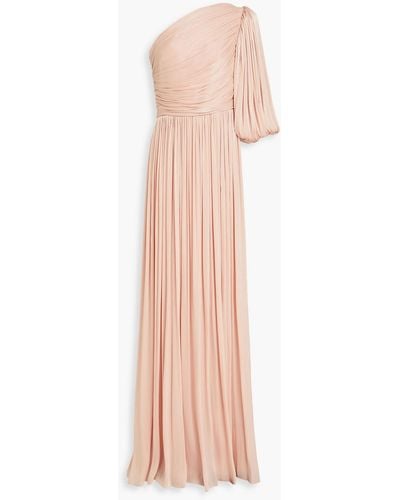 Costarellos One-shoulder Satin-jacquard Gown - Pink