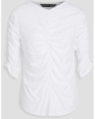 Veronica Beard Ruched Pima Cotton-jersey Top - White