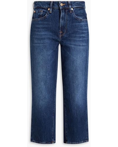 7 For All Mankind Modern Croppped High-rise Straight-leg Jeans - Blue