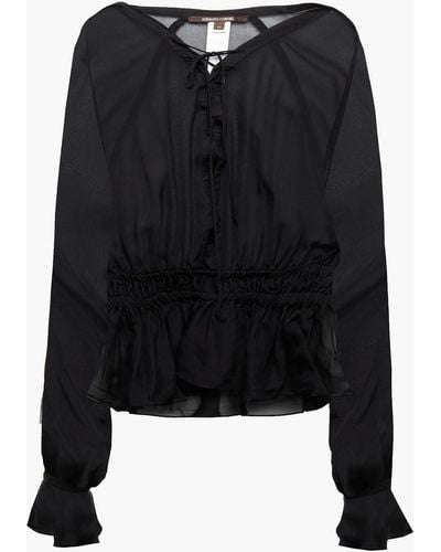 Roberto Cavalli Embellished Gathered Silk-chiffon Blouse - Black
