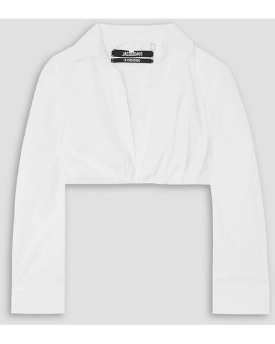 Jacquemus Bahia Cropped Twist-front Cotton-blend Poplin Shirt - White
