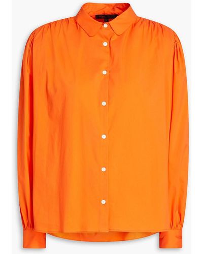 Maje Gathered Cotton-blend Poplin Shirt - Orange