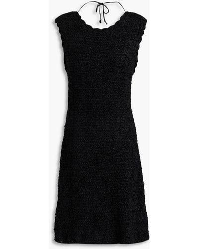 Ganni Tie-detailed Bouclé Mini Dress - Black
