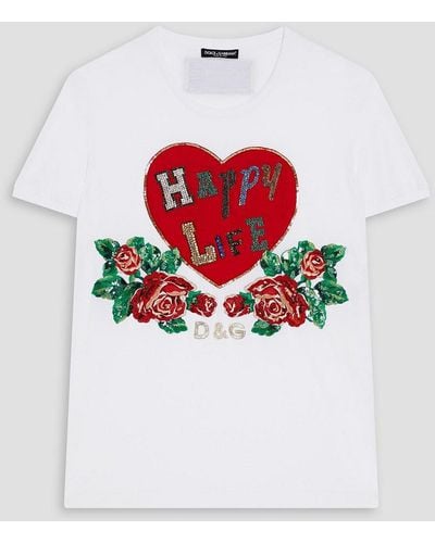 Dolce & Gabbana Embellished Cotton-jersey T-shirt - Red